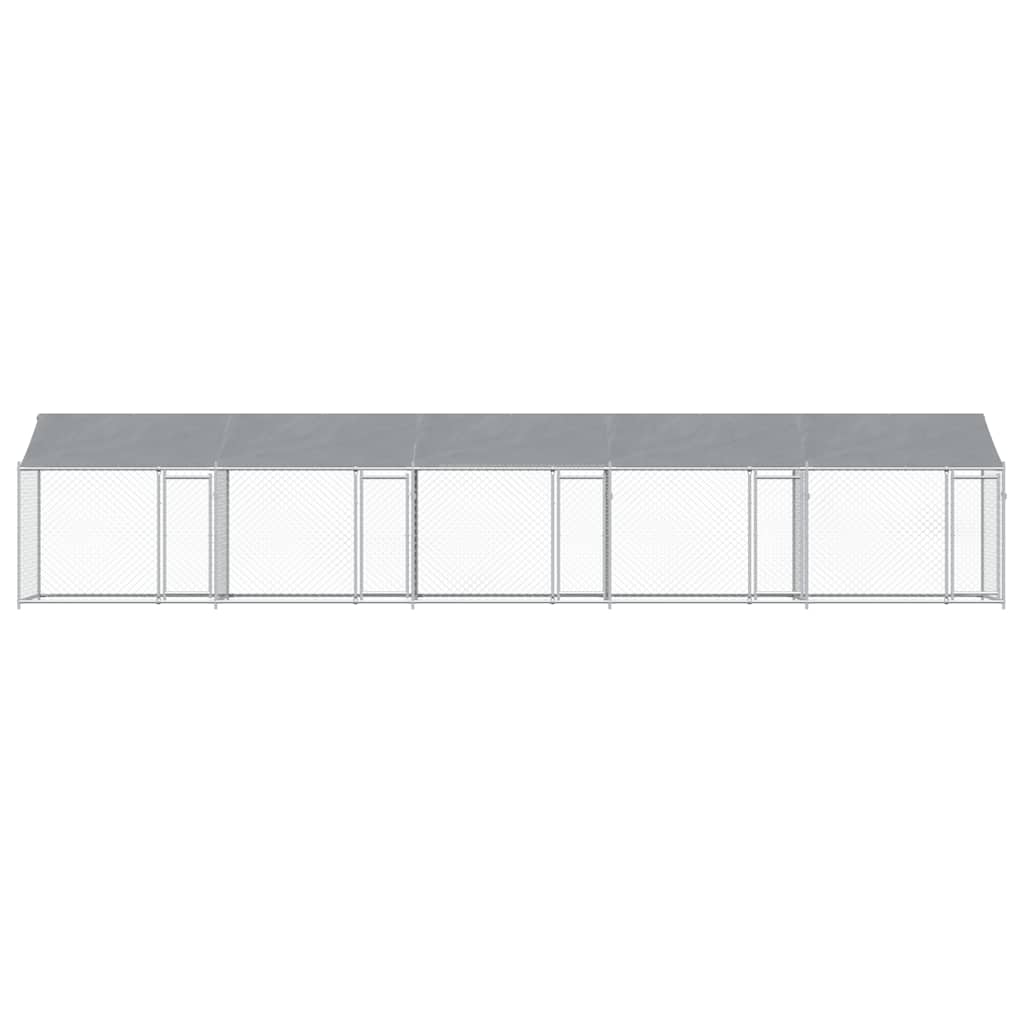 Klec pro psy se střechou a dvířky šedá 10x2x2m pozinkovaná ocel