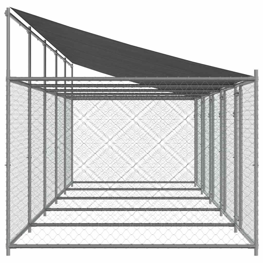 Klec pro psy se střechou a dvířky šedá 10x2x2m pozinkovaná ocel