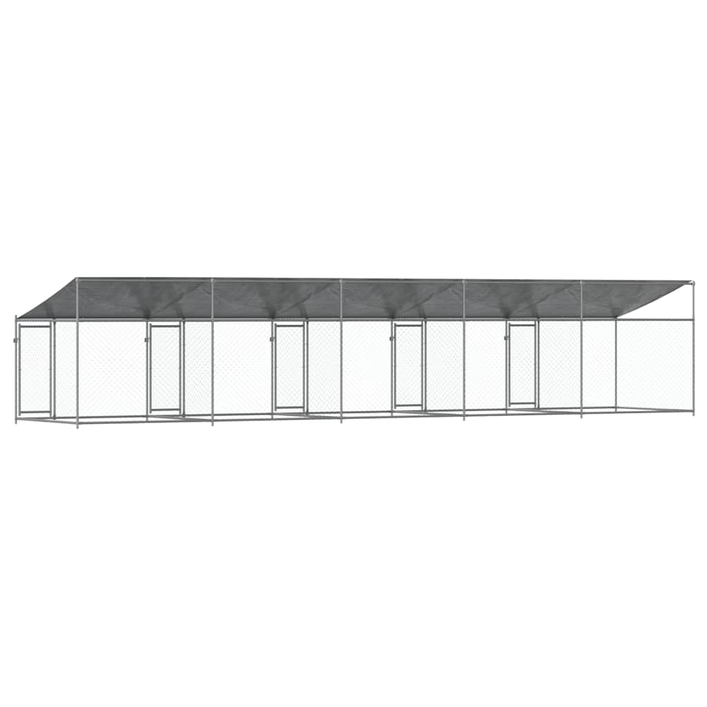 Klec pro psy se střechou a dvířky šedá 10x2x2m pozinkovaná ocel