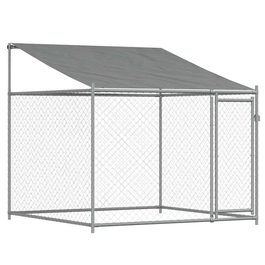Klec pro psy se střechou a dvířky šedá 10x2x2m pozinkovaná ocel