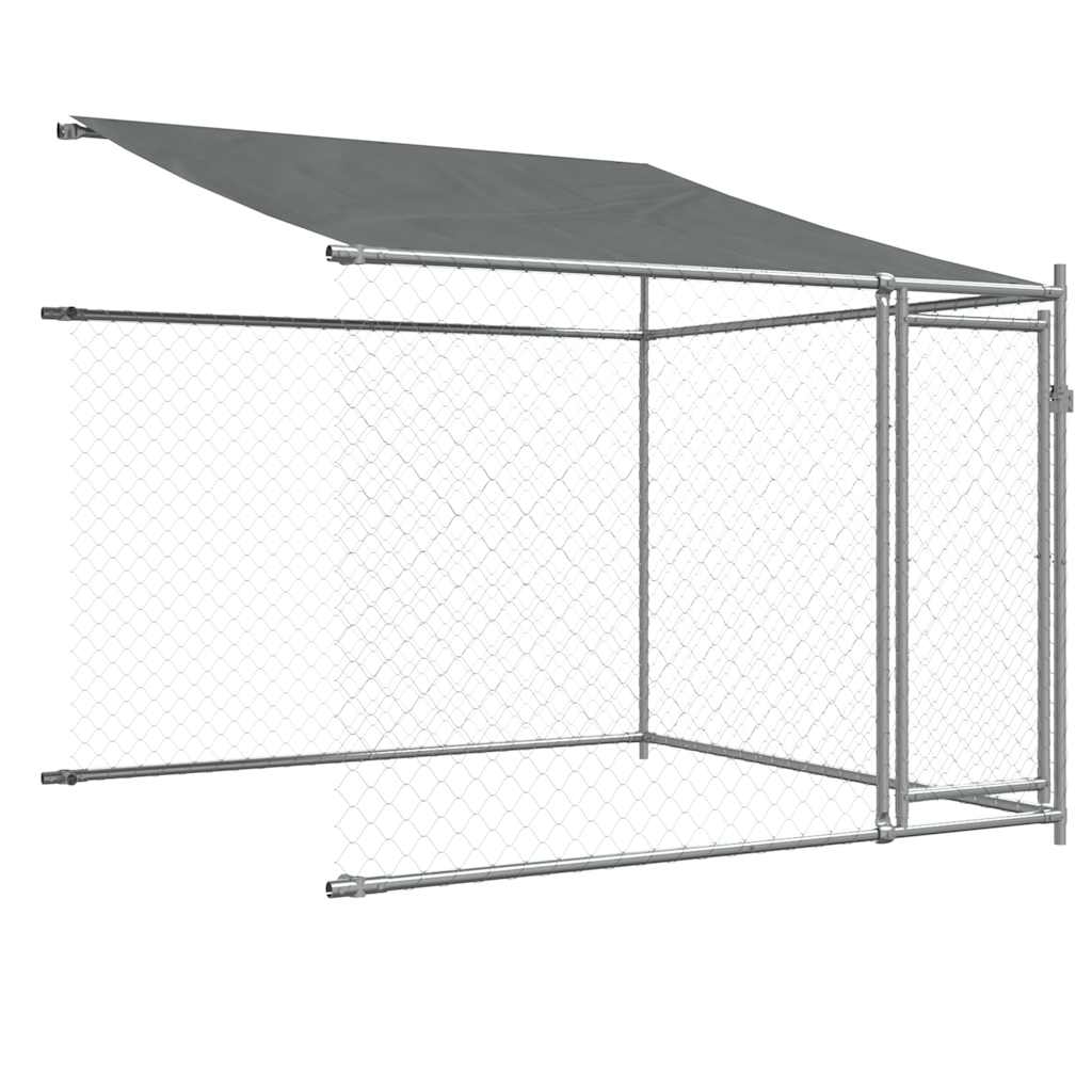 Klec pro psy se střechou a dvířky šedá 10x2x2m pozinkovaná ocel