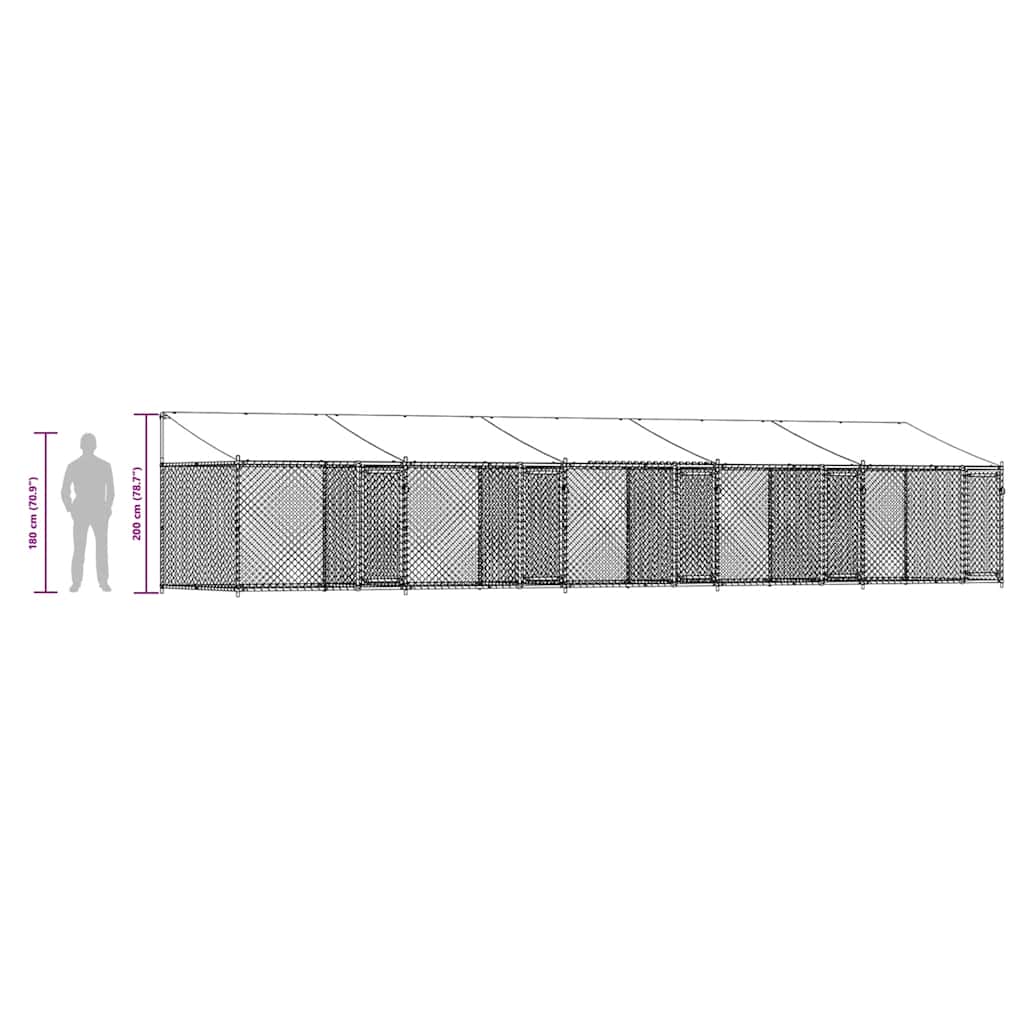 Klec pro psy se střechou a dvířky šedá 10x2x2m pozinkovaná ocel