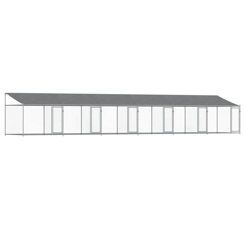 Klec pro psy se střechou a dvířky šedá 12x2x2m pozinkovaná ocel
