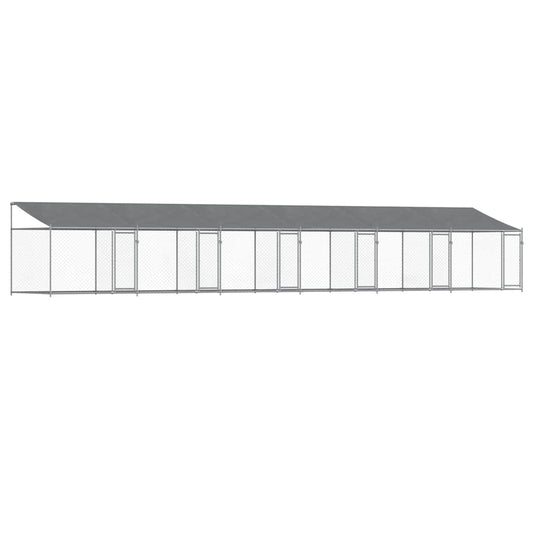 Klec pro psy se střechou a dvířky šedá 12x2x2m pozinkovaná ocel