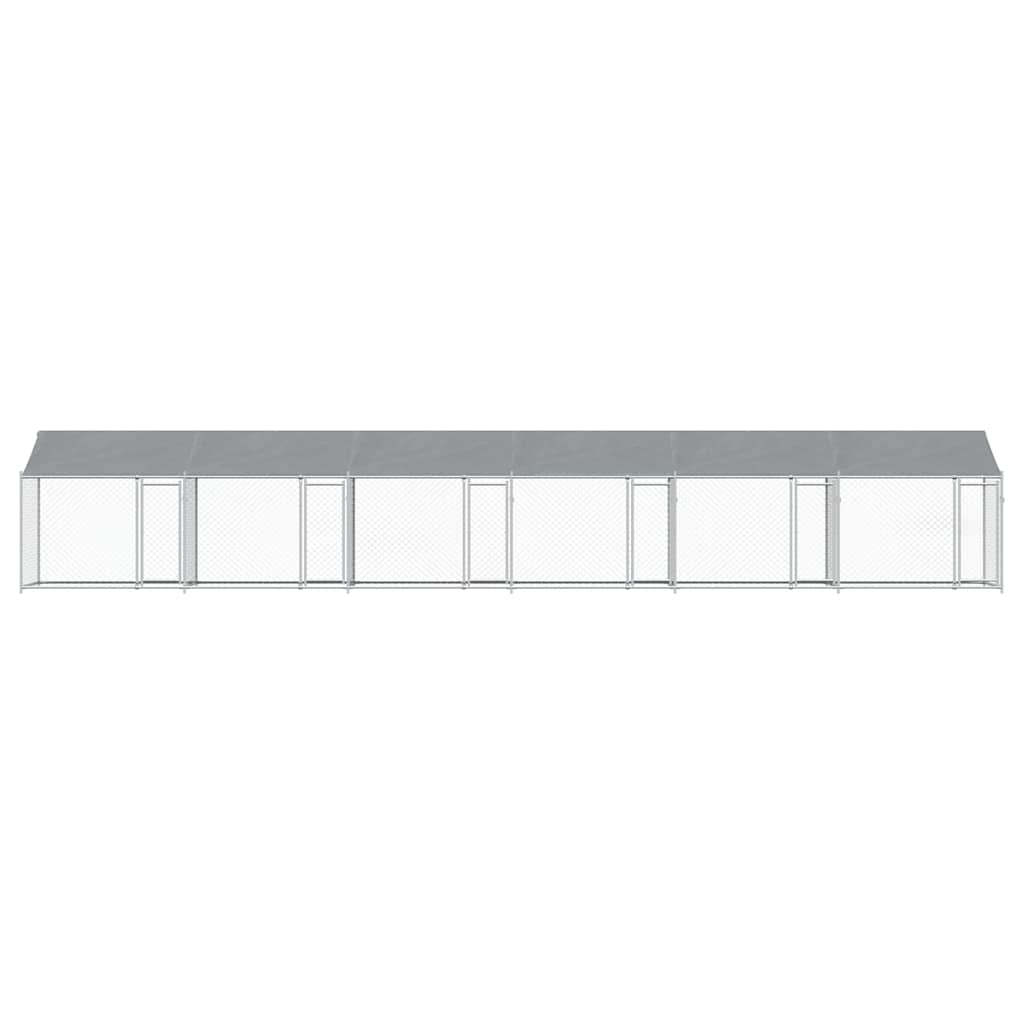 Klec pro psy se střechou a dvířky šedá 12x2x2m pozinkovaná ocel