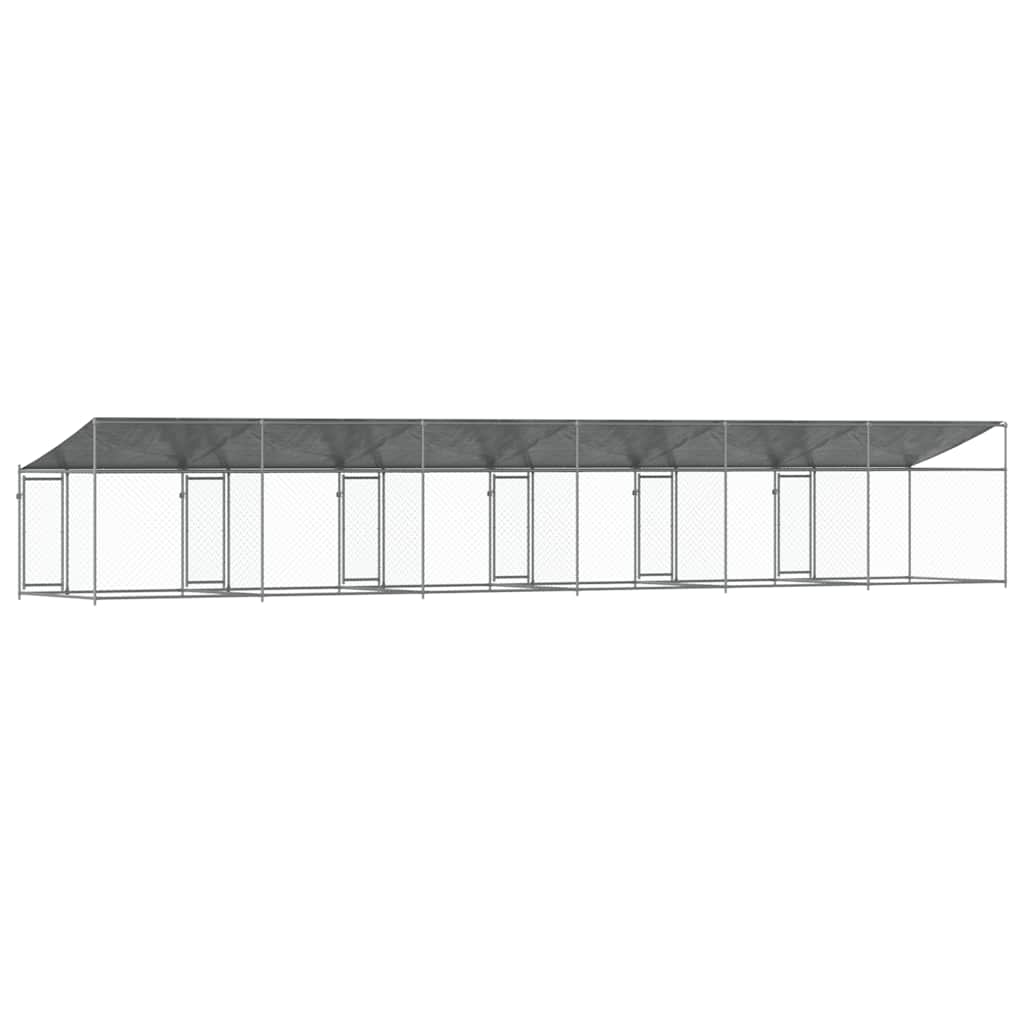Klec pro psy se střechou a dvířky šedá 12x2x2m pozinkovaná ocel