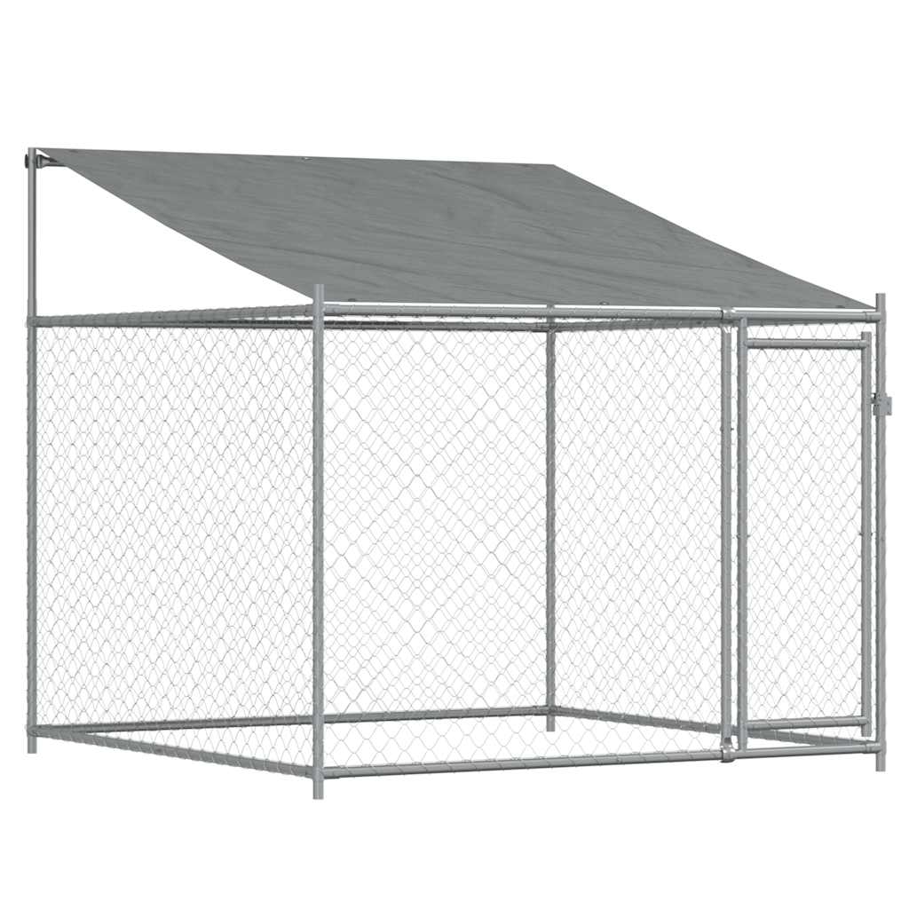 Klec pro psy se střechou a dvířky šedá 12x2x2m pozinkovaná ocel