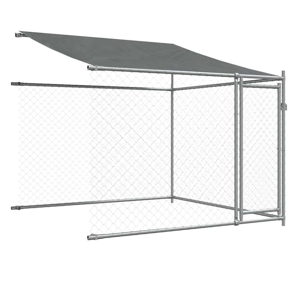 Klec pro psy se střechou a dvířky šedá 12x2x2m pozinkovaná ocel