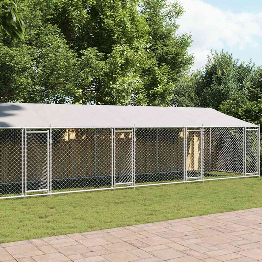Klec pro psy se střechou a dvířky šedá 12x2x2m pozinkovaná ocel