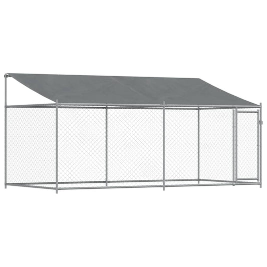Klec pro psy se střechou a dvířky šedá 4x2x2 m pozinkovaná ocel