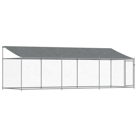 Klec pro psy se střechou a dvířky šedá 6x2x2 m pozinkovaná ocel