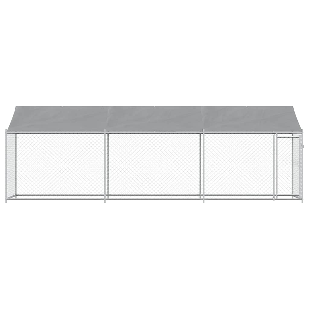 Klec pro psy se střechou a dvířky šedá 6x2x2 m pozinkovaná ocel
