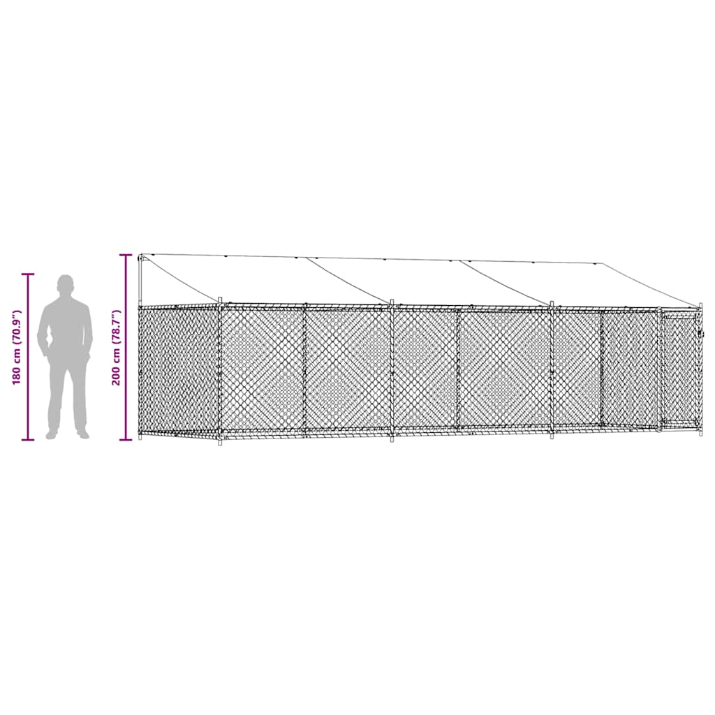 Klec pro psy se střechou a dvířky šedá 6x2x2 m pozinkovaná ocel