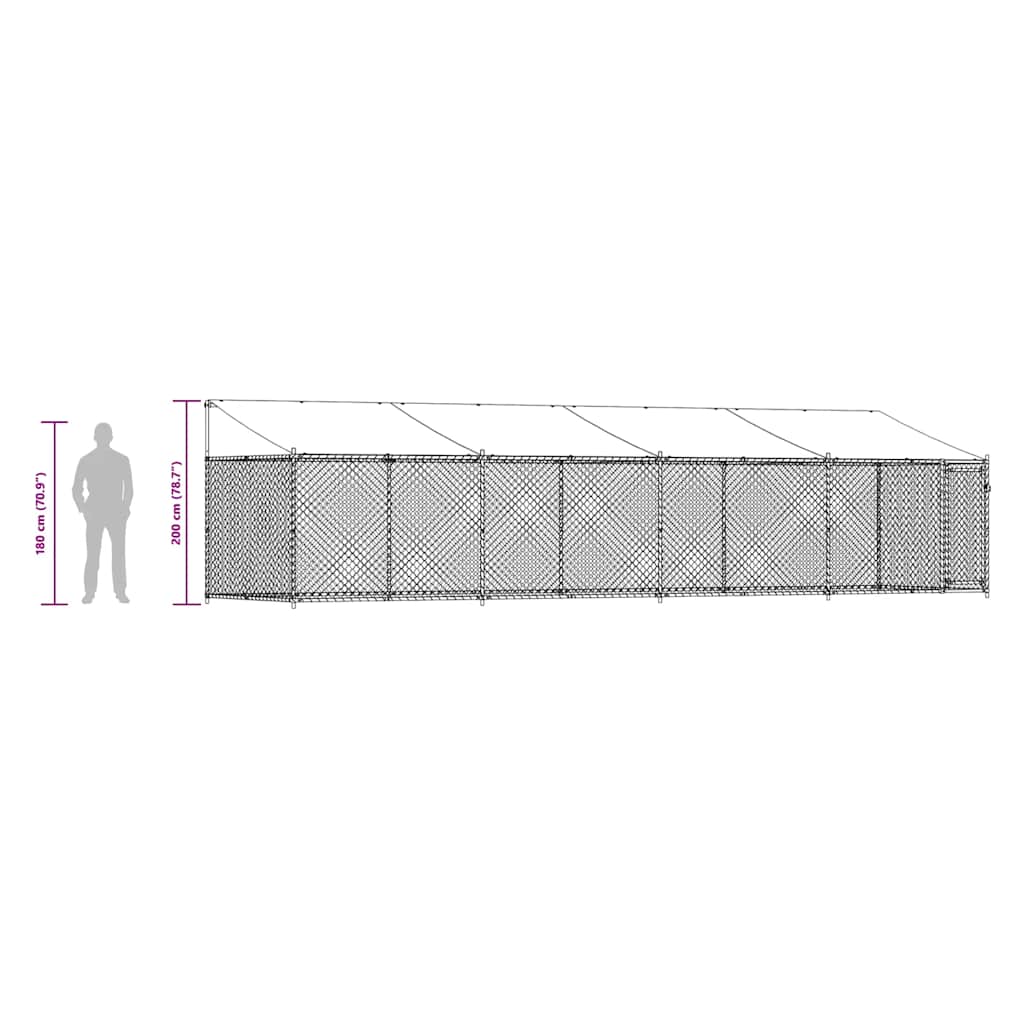 Klec pro psy se střechou a dvířky šedá 8x2x2 m pozinkovaná ocel