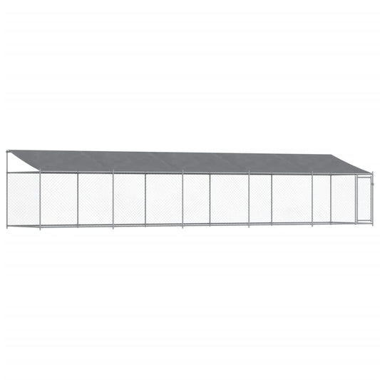 Klec pro psy se střechou a dvířky šedá 10x2x2m pozinkovaná ocel