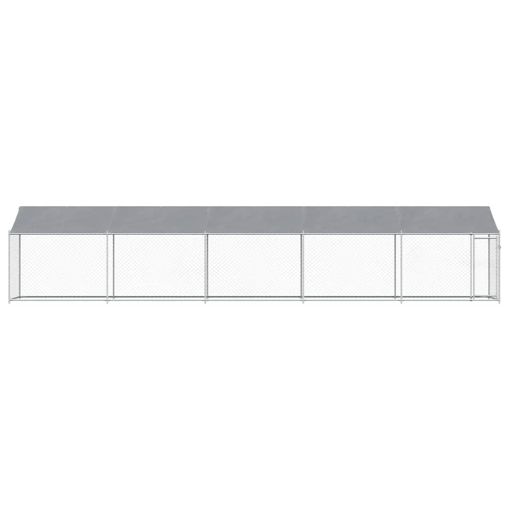 Klec pro psy se střechou a dvířky šedá 10x2x2m pozinkovaná ocel