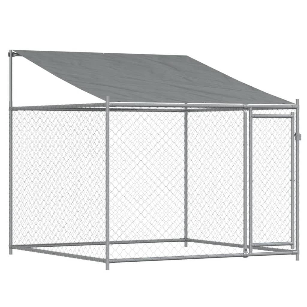 Klec pro psy se střechou a dvířky šedá 10x2x2m pozinkovaná ocel