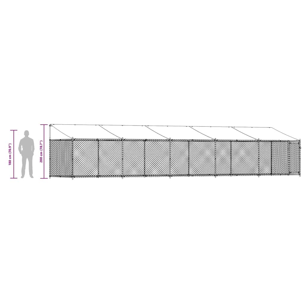 Klec pro psy se střechou a dvířky šedá 10x2x2m pozinkovaná ocel