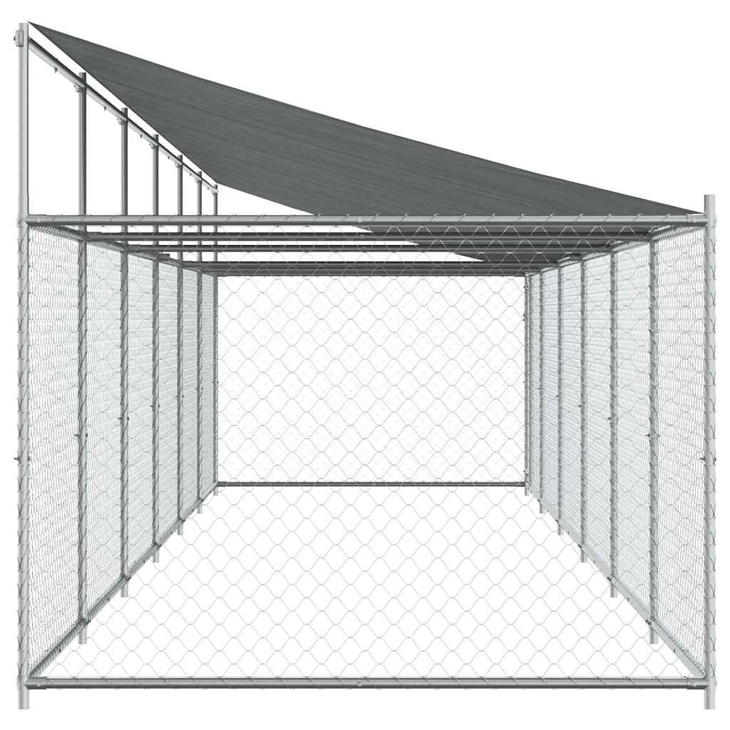 Klec pro psy se střechou a dvířky šedá 12x2x2m pozinkovaná ocel