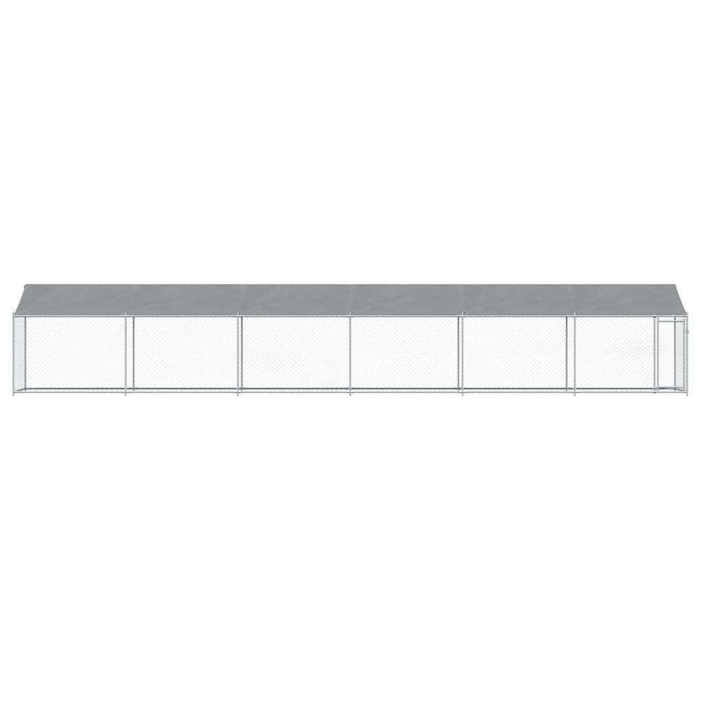Klec pro psy se střechou a dvířky šedá 12x2x2m pozinkovaná ocel
