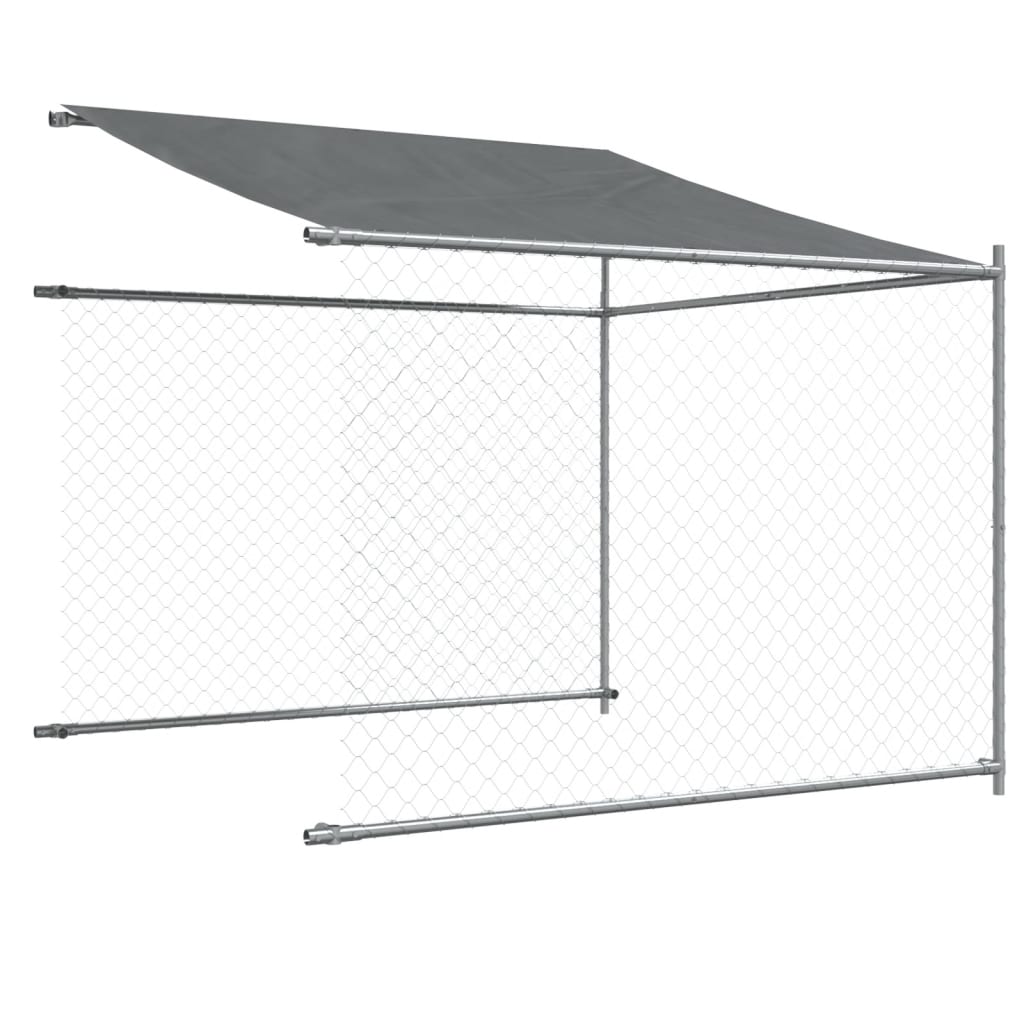 Klec pro psy se střechou a dvířky šedá 12x2x2m pozinkovaná ocel