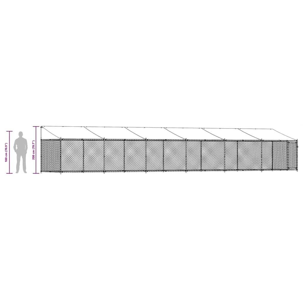 Klec pro psy se střechou a dvířky šedá 12x2x2m pozinkovaná ocel