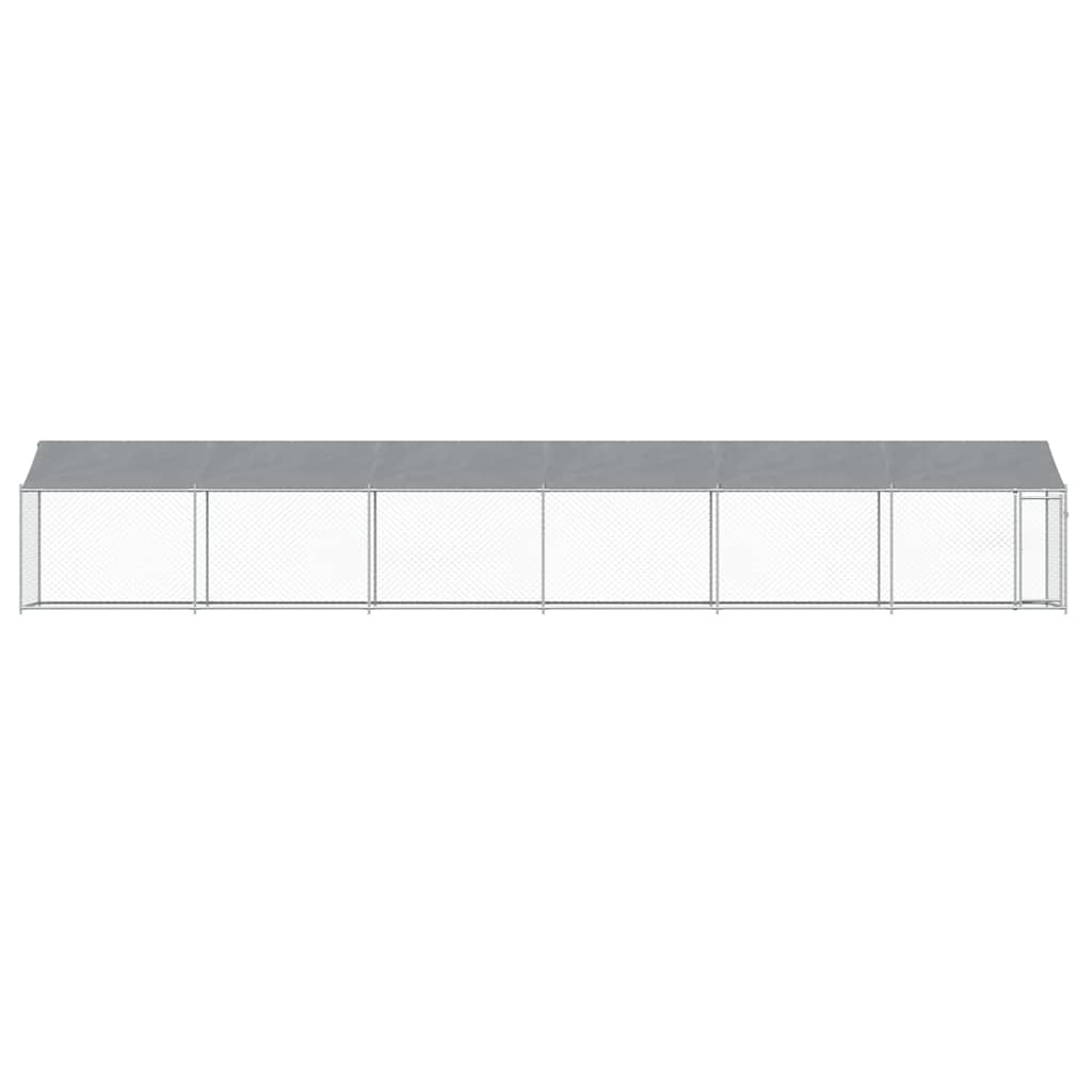 Klec pro psy se střechou a dvířky šedá 12x2x2m pozinkovaná ocel