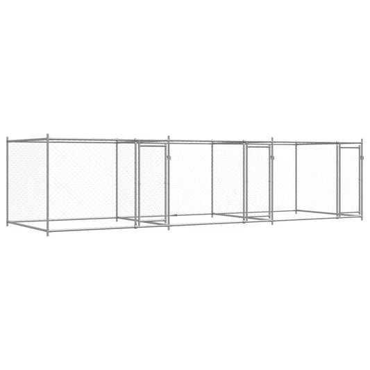 Klec pro psy s dvířky šedá 6 x 2 x 1,5 m pozinkovaná ocel