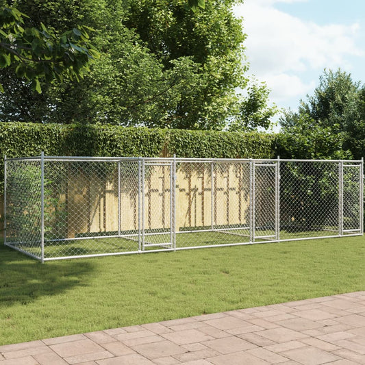 Klec pro psy s dvířky šedá 6 x 2 x 1,5 m pozinkovaná ocel