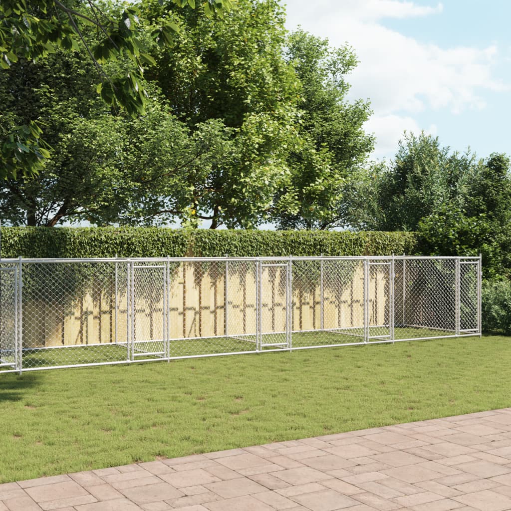 Klec pro psy s dvířky šedá 10 x 2 x 1,5 m pozinkovaná ocel