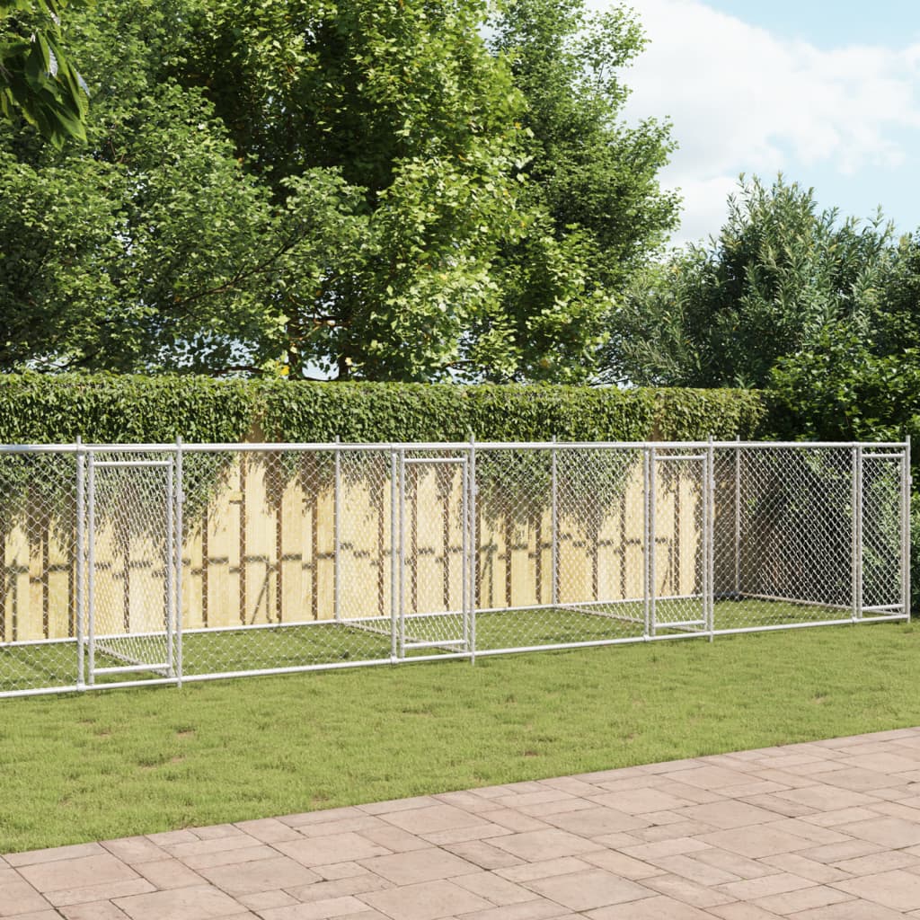 Klec pro psy s dvířky šedá 10 x 2 x 1,5 m pozinkovaná ocel