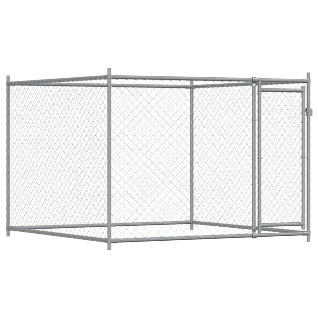 Klec pro psy s dvířky šedá 12 x 2 x 1,5 m pozinkovaná ocel