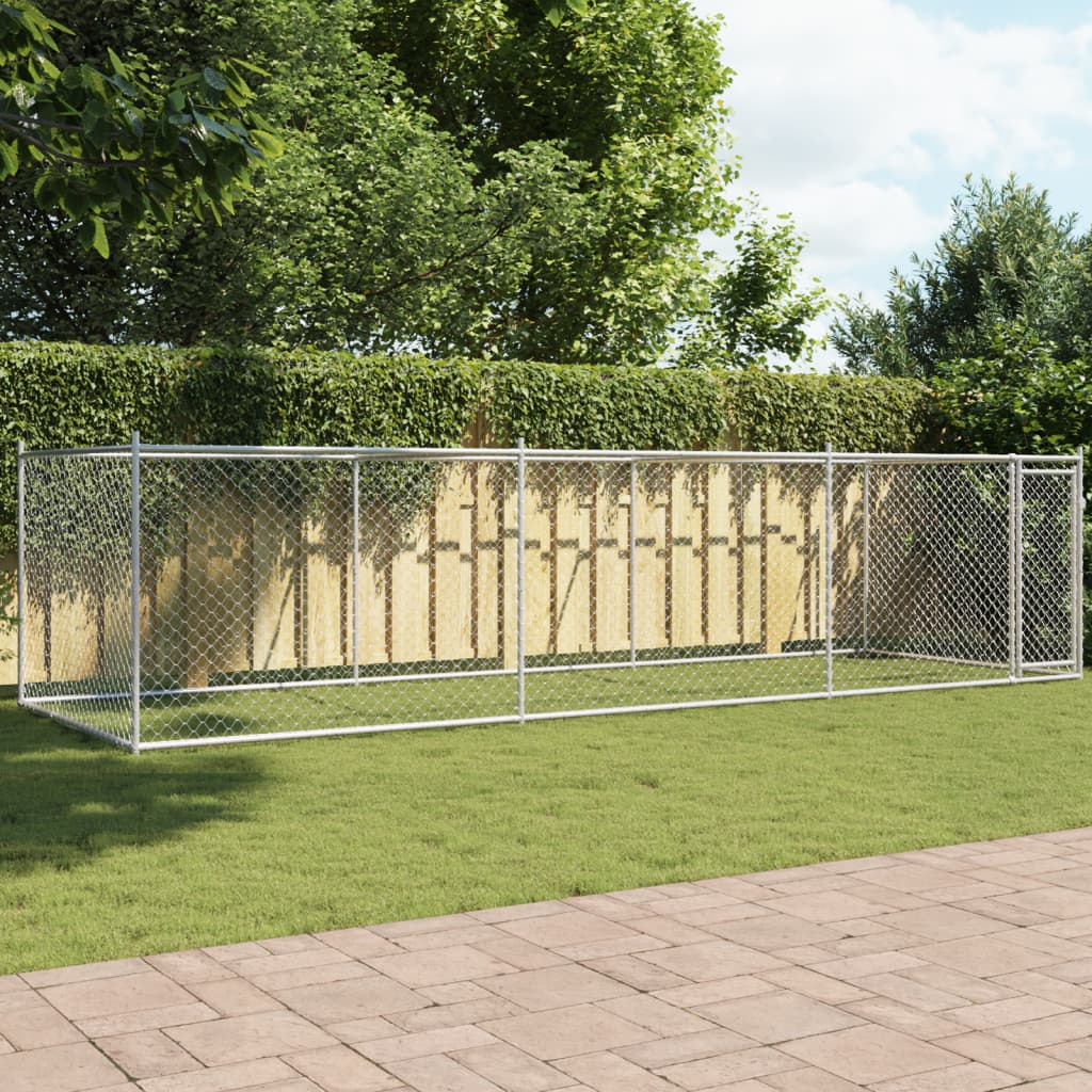 Klec pro psy s dvířky šedá 6 x 2 x 1,5 m pozinkovaná ocel