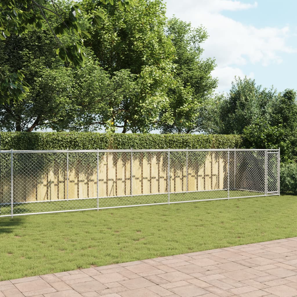 Klec pro psy s dvířky šedá 10 x 2 x 1,5 m pozinkovaná ocel