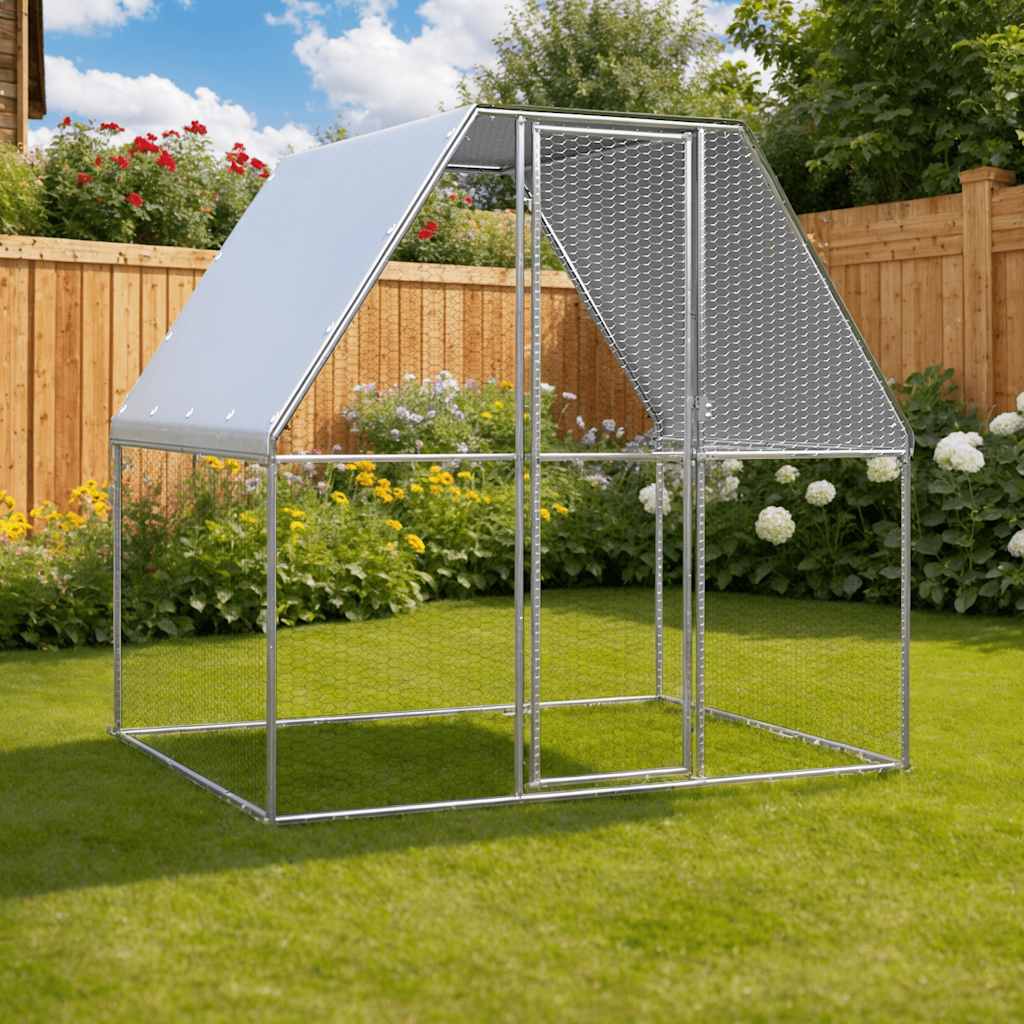 Klec pro kuřata stříbrná a šedá 2 x 2 x 2 m pozinkovaná ocel