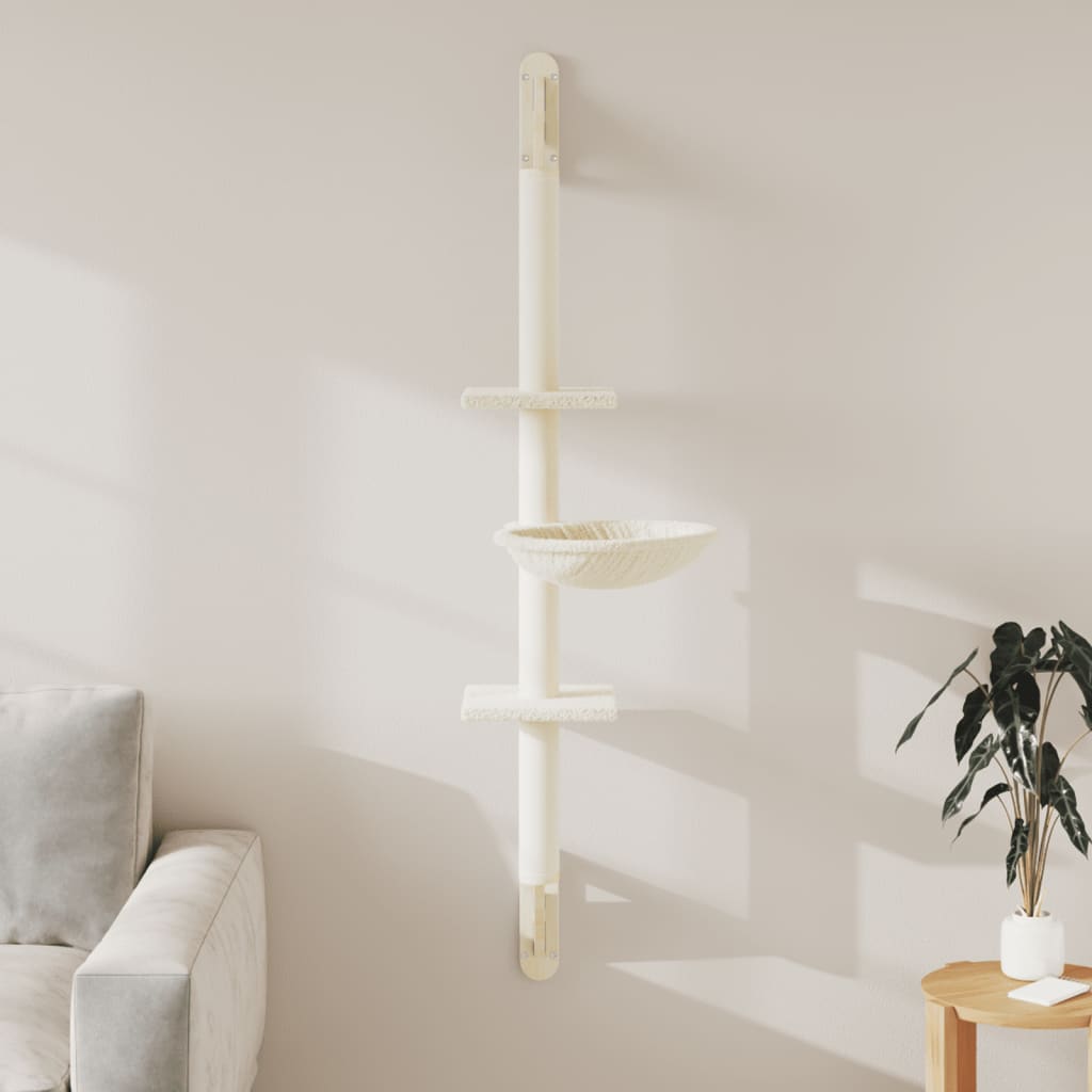 Nástěnné škrabadlo pro kočky se sloupkem krémové 142,5 cm