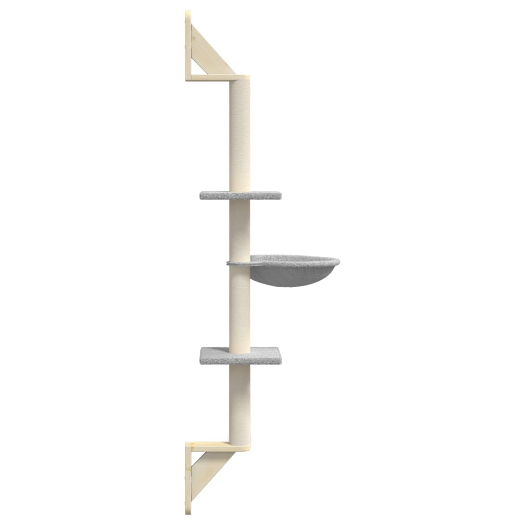 Nástěnné škrabadlo pro kočky se sloupkem světle šedé 142,5 cm