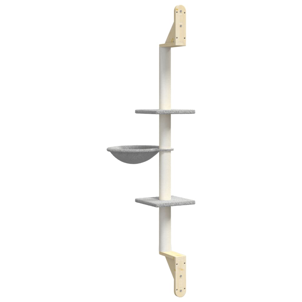 Nástěnné škrabadlo pro kočky se sloupkem světle šedé 142,5 cm