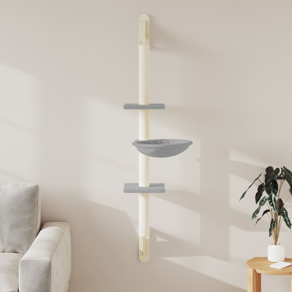 Nástěnné škrabadlo pro kočky se sloupkem světle šedé 142,5 cm