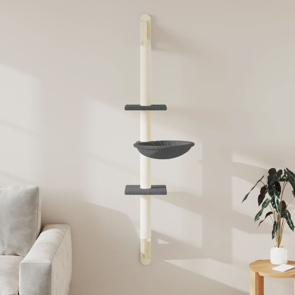 Nástěnné škrabadlo pro kočky se sloupkem tmavě šedé 142,5 cm