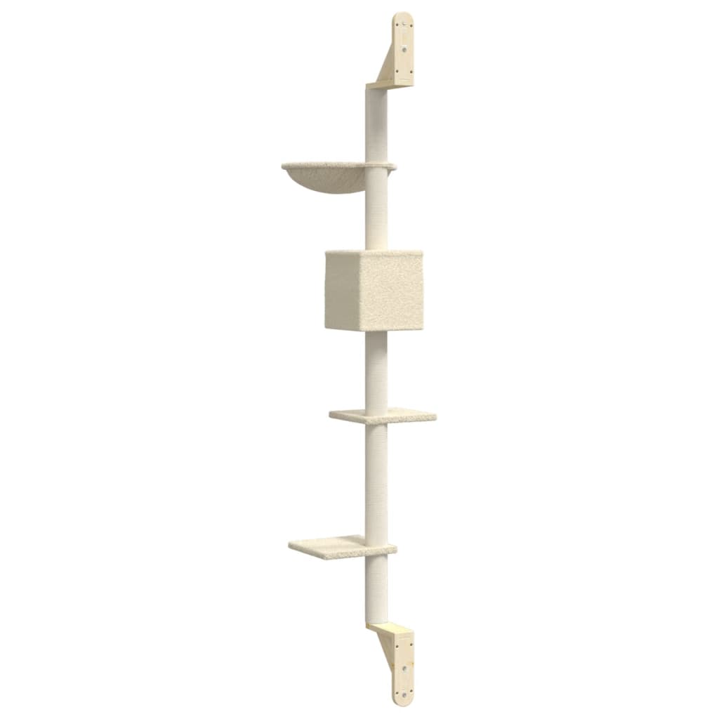 Nástěnné škrabadlo pro kočky se sloupkem krémové 187 cm