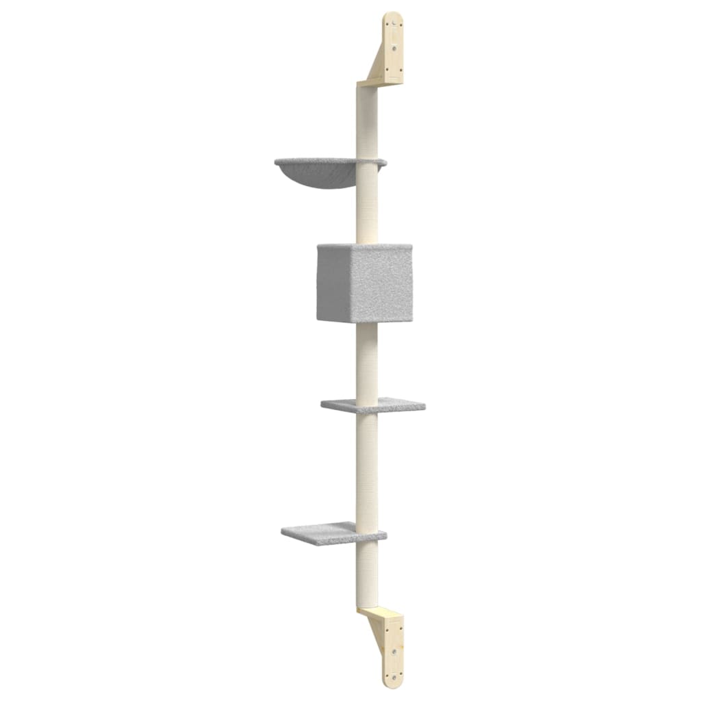 Nástěnné škrabadlo pro kočky se sloupkem světle šedé 187 cm