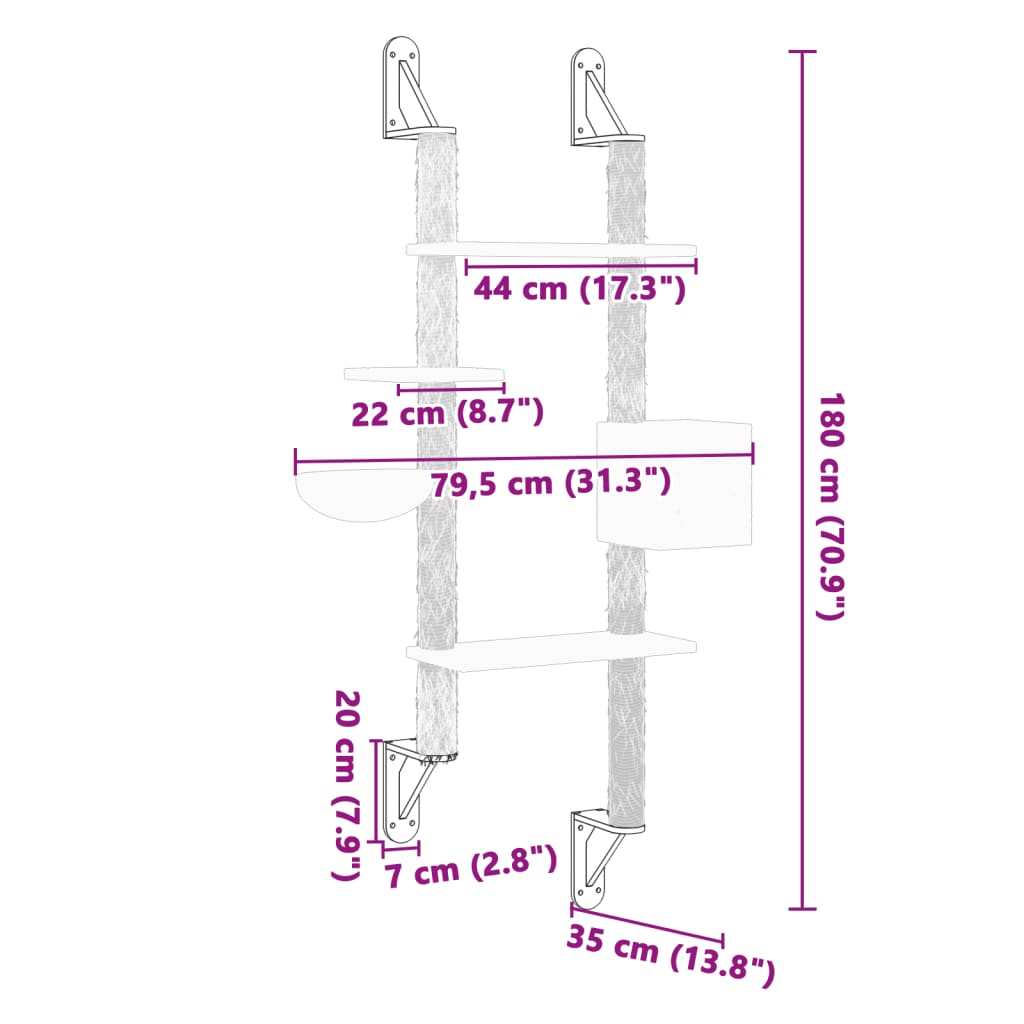Nástěnné škrabadlo pro kočky se sloupkem tmavě šedé 180 cm
