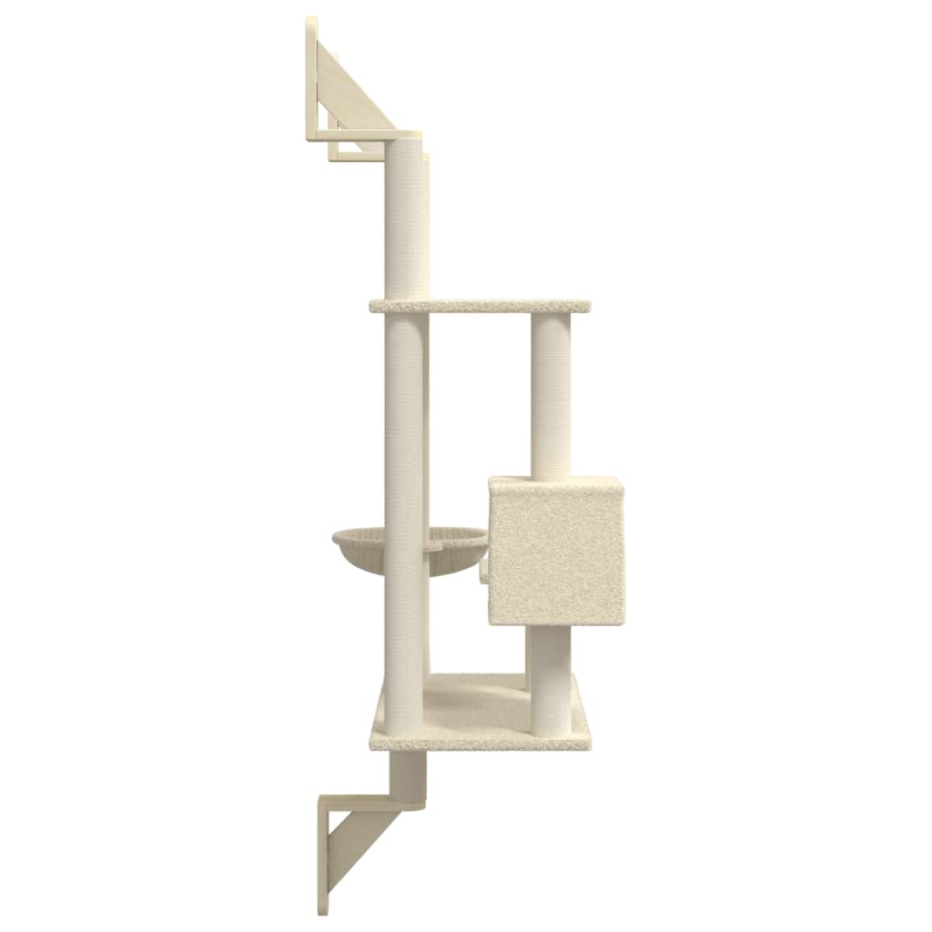 Nástěnné škrabadlo pro kočky se sloupkem krémové 153 cm
