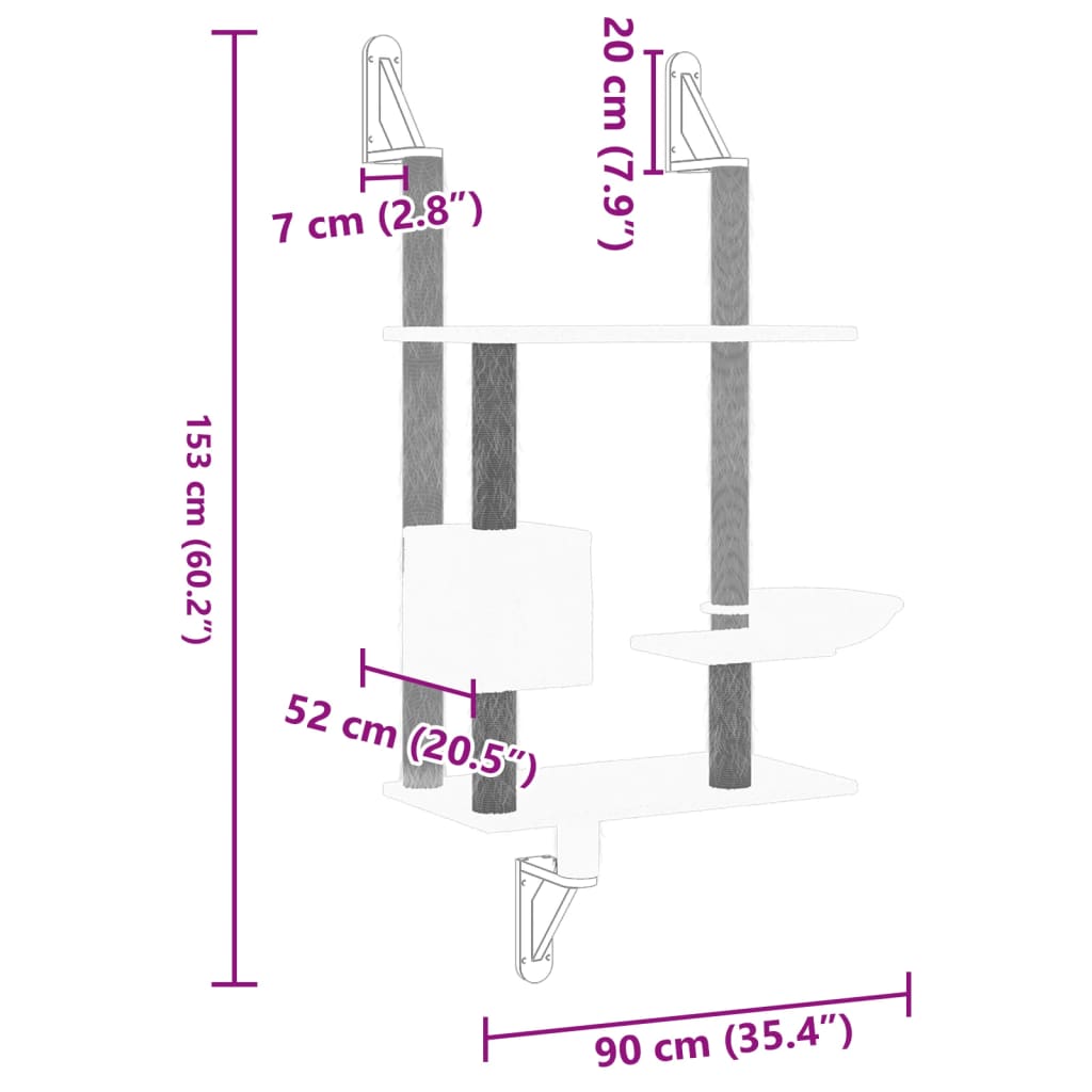 Nástěnné škrabadlo pro kočky se sloupkem tmavě šedé 153 cm