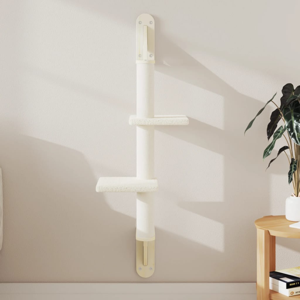 Nástěnné škrabadlo pro kočky se sloupkem krémové 108 cm