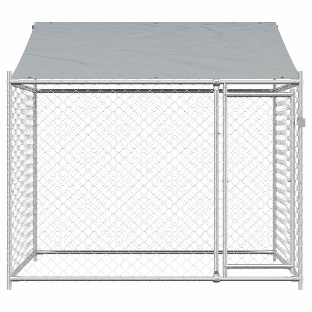 Klec pro psy se střechou a dvířky šedá 2x2x2 m pozinkovaná ocel
