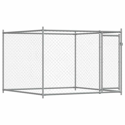 Klec pro psy s dvířky šedá 2 x 2 x 1,5 m pozinkovaná ocel