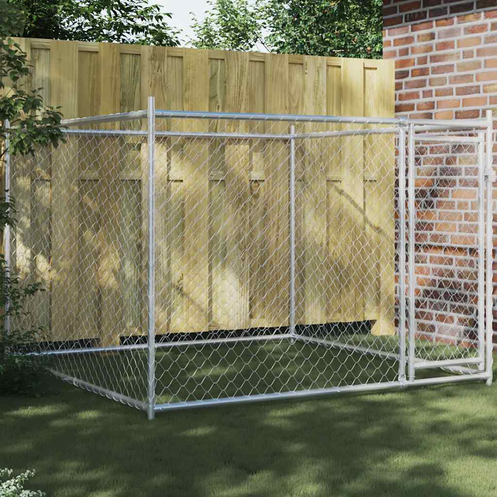 Klec pro psy s dvířky šedá 2 x 2 x 1,5 m pozinkovaná ocel