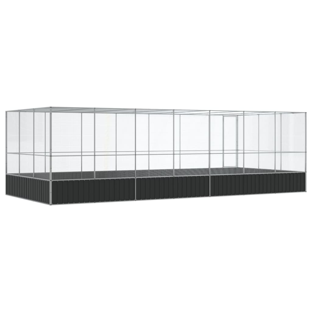Voliéra s nástavbou stříbrná 725 x 307 x 212 cm ocel